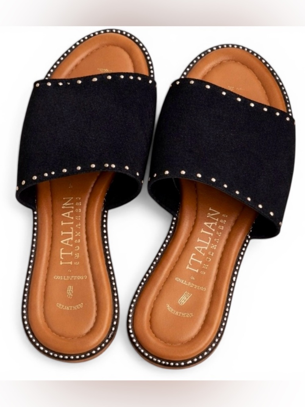 Italian Shoemakers Black‎ Studded Slide Sandals Leather Size 7